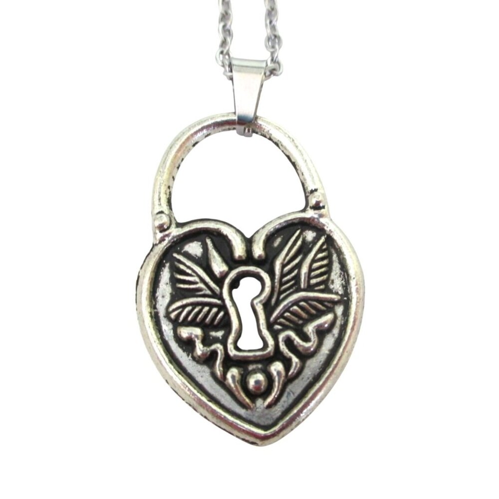 New Heart Lock Pendant Necklace on 20" Stainless Chain Unisex Jewelry